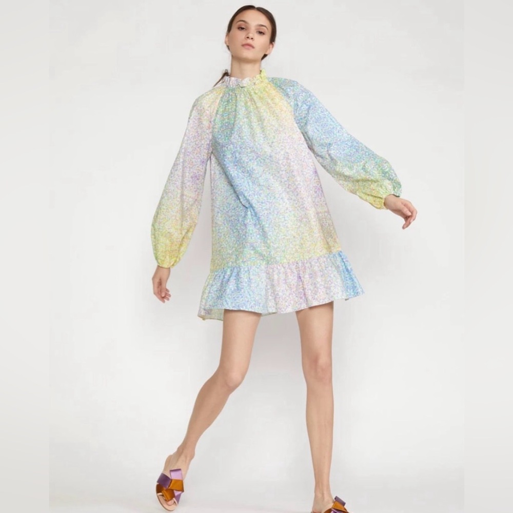 Cynthia Rowley Mini Dress Womens Small Multicolor Confetti Ruffle Tiered Cotton